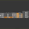 3D Architectural Building Complex Model with Grey Roof Windows and Orange Base Entrance