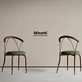 Minotti Dining Chairs With Wooden Frame Green Upholstered Seats And Curved Backrest