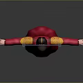 Traditional Chinese Red Robe Costume Figure With Yellow Belt Hat And Scroll Background
