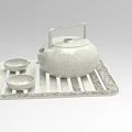 Minimalist Teapot With Two Small Cups On Striped Tray Matte Finish