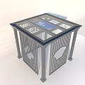 Modern Gazebo Structure With Lattice Panels Circular Cutouts And Decorative Columns 3d model