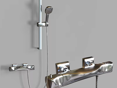 Chrome Shower Head with Handheld Sprayer Wall Mounted Control Valves and Modern Design 3d model