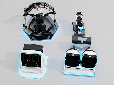 Modern Electronic Gadgets Including VR Headsets Controller Stands With Blue Lighting And Interactive Tech Equipment 3d model