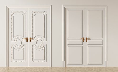 French double door cream double door double door combination 3d model