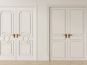 French double door cream double door double door combination 3d model