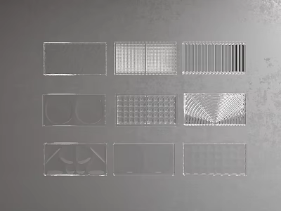 Transparent Partitions With Various Shapes And Textures Arranged On Grey Background 3d model