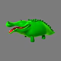 Green Cartoon Crocodile 3D Model With Open Mouth Exposed Teeth Rounded Body And Dorsal Spines