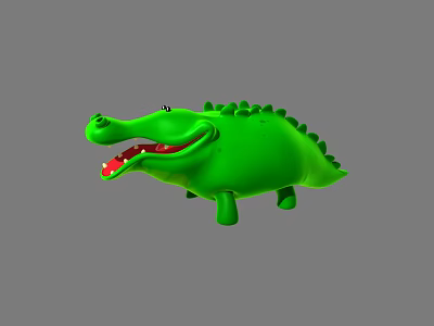Green Cartoon Crocodile 3D Model With Open Mouth Exposed Teeth Rounded Body And Dorsal Spines 3d model