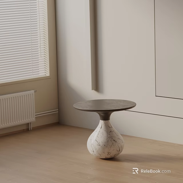 Modern Bedside Table With Round Top And White Marble Base In Minimalist Interior 3d model