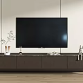 Modern TV Stand with Flat Screen TV Decorative Vase Rabbit Figurine in Minimalist Living Room