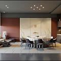 Elegant Private Dining Room Interior with Round Table Chairs Sofa and Decorative Wall