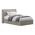 Light Gray Single Bed With Upholstered Headboard White Pillows And Comforter 3d model