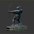 Ancient Warrior Bronze Statue Holding Bow And Arrow On Square Base 3d model