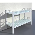 White Metal Bunk Bed With Ladder Guardrails And Patterned Mattress