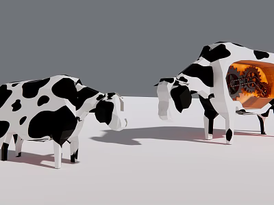 Artistic Cow Sculpture with Black White Spots and Open Mechanical Gear Interior Design 3d model