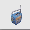 Vintage Blue Portable Radio With Silver Handle Antenna Knobs And Grille Speaker