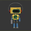 Yellow Robot Character Design With Headphones Digital Screen Green Straps And Blue Feet