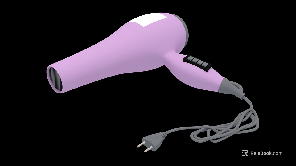 Smart Machine Purple Hair Dryer with Control Buttons and Gray Power Cord 3d model 