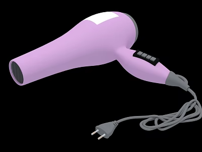 Smart Machine Purple Hair Dryer with Control Buttons and Gray Power Cord 3d model