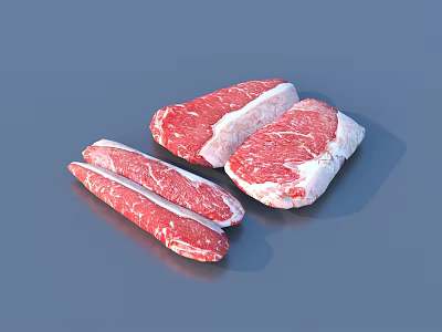 High Quality Fresh Raw Beef Steak With Marbled Fat And Three Juicy Pieces 3d model