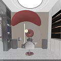 Modern Beauty Salon Shampoo Massage Bed With Stool And Neat Hair Care Product Display Shelves