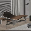 Modern Brown Leather Chaise Lounge With Metal Frame Throw Blanket And Floor Lamp By Blinds