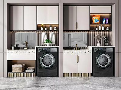 Modern Bathroom Cabinet Design With Washing Machine Mirror Storage And Countertop 3d model