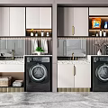Modern Bathroom Cabinet Design With Washing Machine Mirror Storage And Countertop