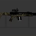 Modern Tactical Rifle With Camouflage Pattern Red Dot Scope On Transparent Display Stand 3d model