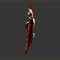 3D Fantasy Female Character With Long Red Hair Red Gold Outfit and Flowing Appendages