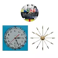 Colorful Modern Art Wall Clocks Featuring Musical Notes Square Design And Gold Radial Style