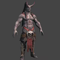 Fantasy Character Creature With Horns Muscular Physique Shirtless Torso Skull Belt And Leather Leg Straps