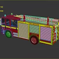 Red And Yellow Fire Truck With Ladder And Rescue Sign On Reflective Surface
