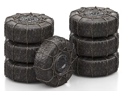 Stacked Tires With Snow Chains For Winter Vehicle Anti Slip Safety 3d model