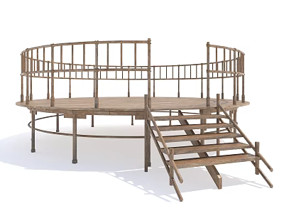 Circular Wooden Platform With Railings And Staircase For Outdoor Spaces 3d model