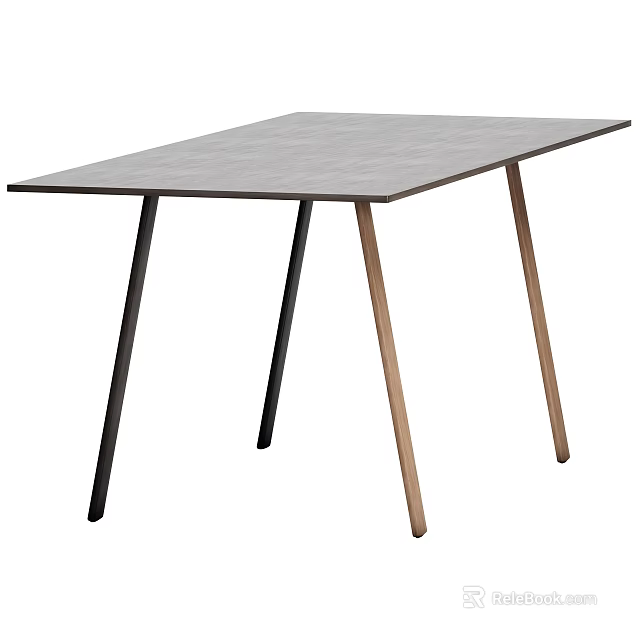 Modern Minimalist Dining Table With Gray Top And Mixed Black Wooden Legs 3d model 