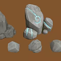 Various Gray Decorative Stones with Different Shapes and Blue Glowing Patterns on Large Stone 3d model