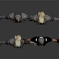 Group of Armored Fantasy Characters in Dark and White Armor with Weapons Standing Together
