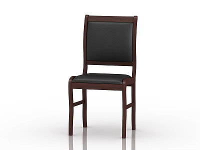 Elegant Conference Room Chair With Dark Wooden Frame And Black Leather Seat 3d model