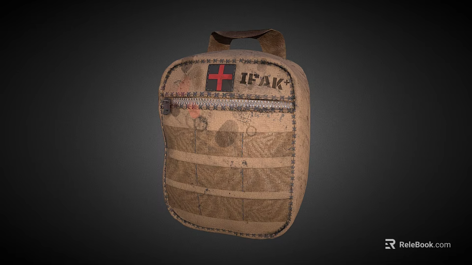 Brown Canvas IFAK Medical Bag with Red Cross Logo and Multiple Compartments for Emergency Use 3d model 
