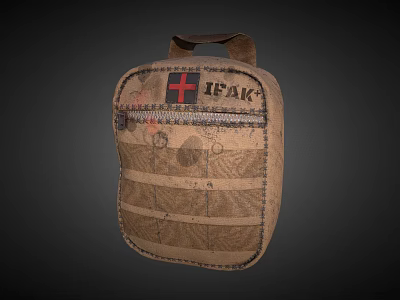 Brown Canvas IFAK Medical Bag with Red Cross Logo and Multiple Compartments for Emergency Use 3d model
