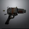 Futuristic Sci Fi Weapon Featuring Metallic Body Red Spiral Parts And Textured Grip