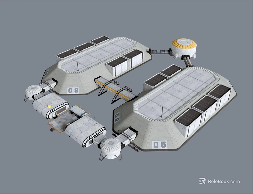 Futuristic Space Station Modular Habitat With Solar Panels And Connected Modules 3d model