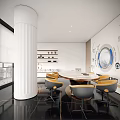 Modern Public Office Space With Wooden Walls Large Windows City View And Round Meeting Table