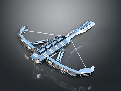 Futuristic Metallic Mechanical Bow Weapon With Sleek Structured Design And Modern Elements 3d model