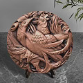 Exquisite Decorative Ornament Set On Marble Tabletop With Circular Wooden Carving Birds And Leaf Decorations