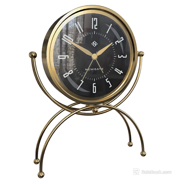 Black Dial Clock With Golden Metal Stand And Elegant Retro Decorative Design 3d model 