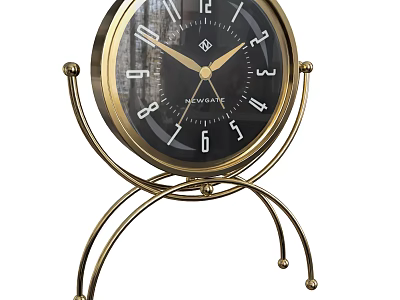 Black Dial Clock With Golden Metal Stand And Elegant Retro Decorative Design 3d model