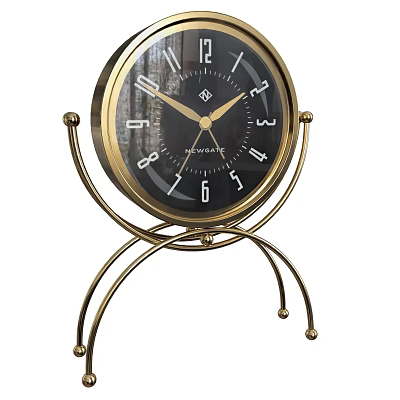 Black Dial Clock With Golden Metal Stand And Elegant Retro Decorative Design 3d model