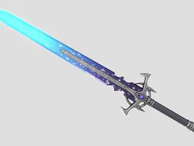 Fantasy Decorative Sword With Blue Blade And Star Patterns Ornate Hilt Featuring Purple Gemstone Design 3d model